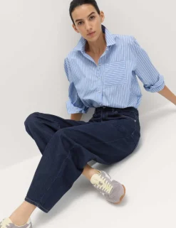 High Waisted Crease Front Barrel Jeans