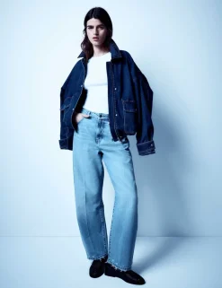 High Waisted Crease Front Barrel Jeans