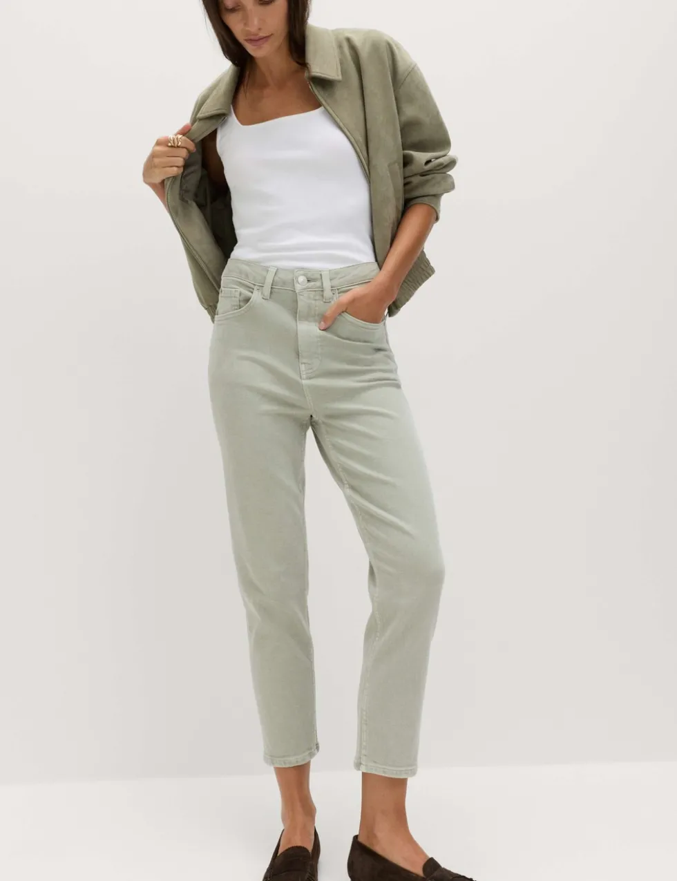 High Waisted Cropped Slim Fit Jeans