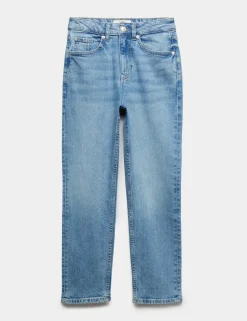 High Waisted Cropped Slim Fit Jeans