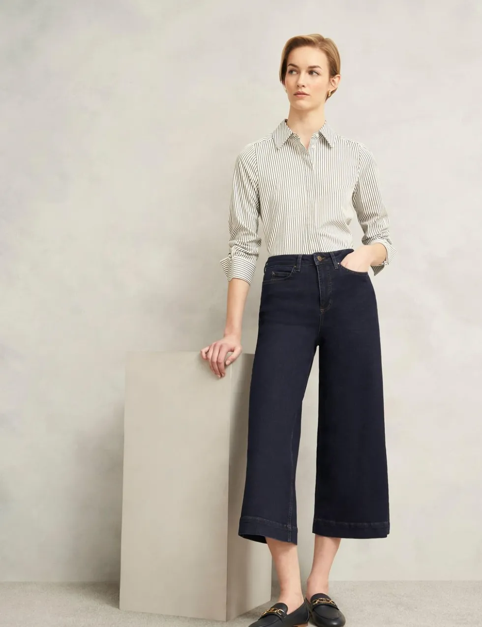 High Waisted Flared Wide Leg Cropped Jeans
