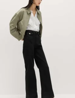 High Waisted Patch Pocket Flared Jeans