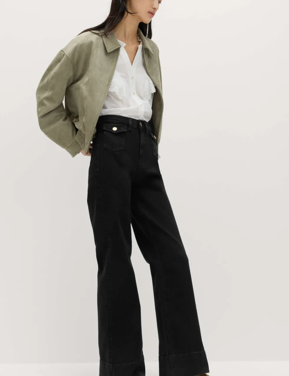 High Waisted Patch Pocket Flared Jeans