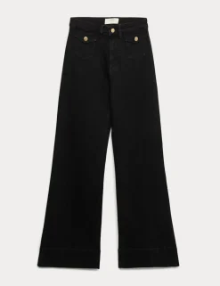 High Waisted Patch Pocket Flared Jeans