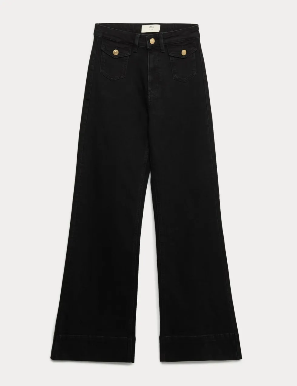 High Waisted Patch Pocket Flared Jeans