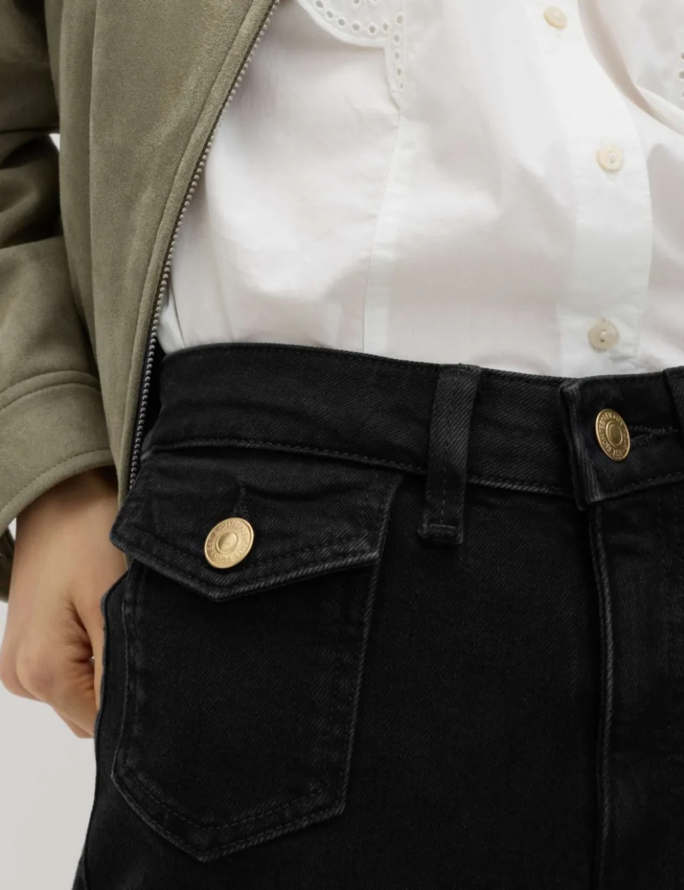 High Waisted Patch Pocket Flared Jeans