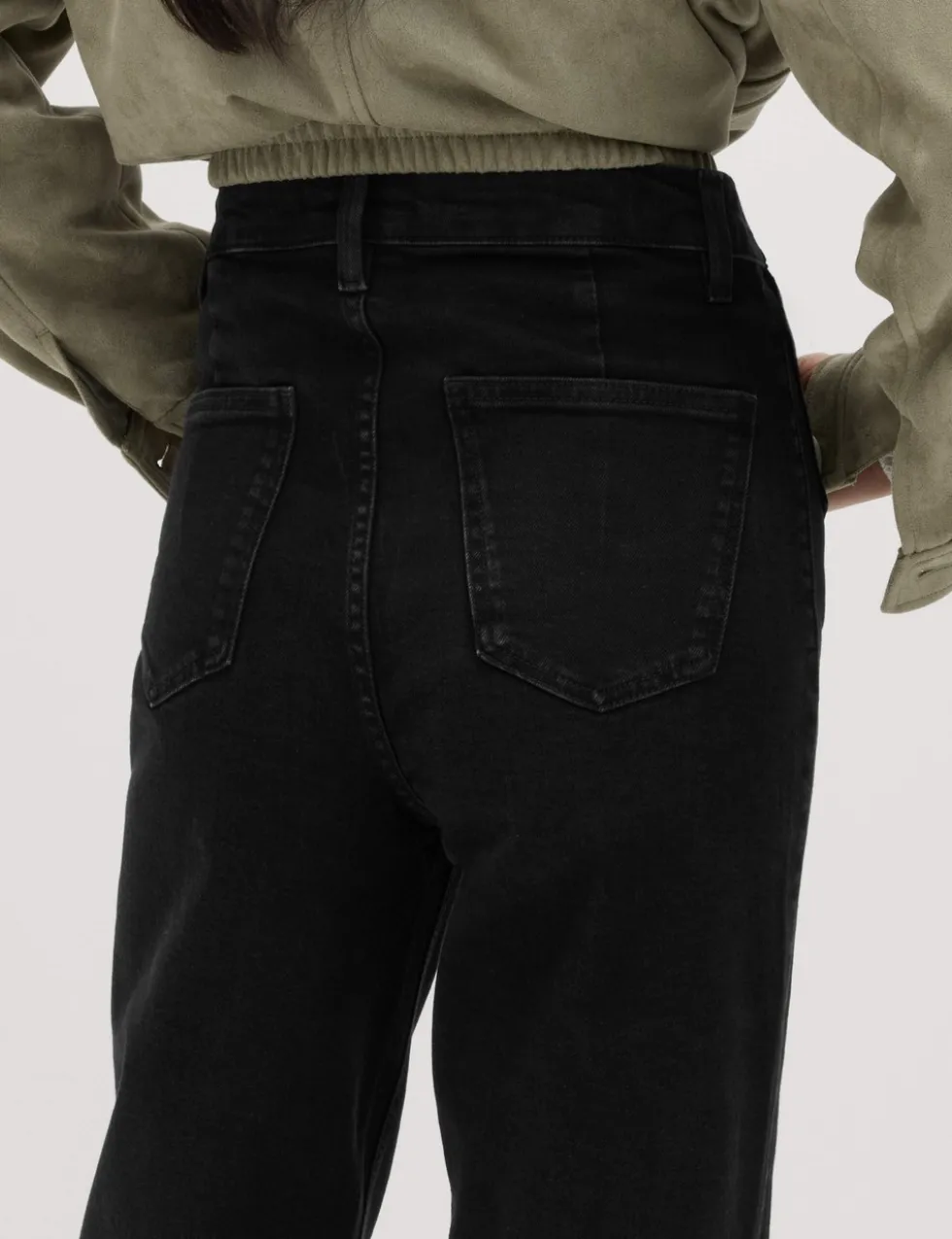 High Waisted Patch Pocket Flared Jeans