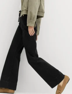 High Waisted Patch Pocket Flared Jeans