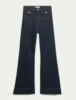 High Waisted Patch Pocket Flared Jeans