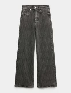 High Waisted Pinstripe Wide Leg Jeans