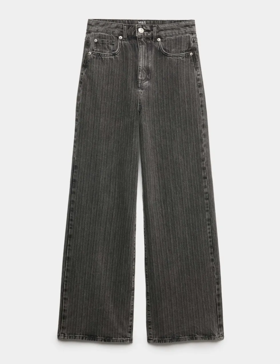 High Waisted Pinstripe Wide Leg Jeans