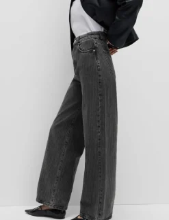 High Waisted Pinstripe Wide Leg Jeans