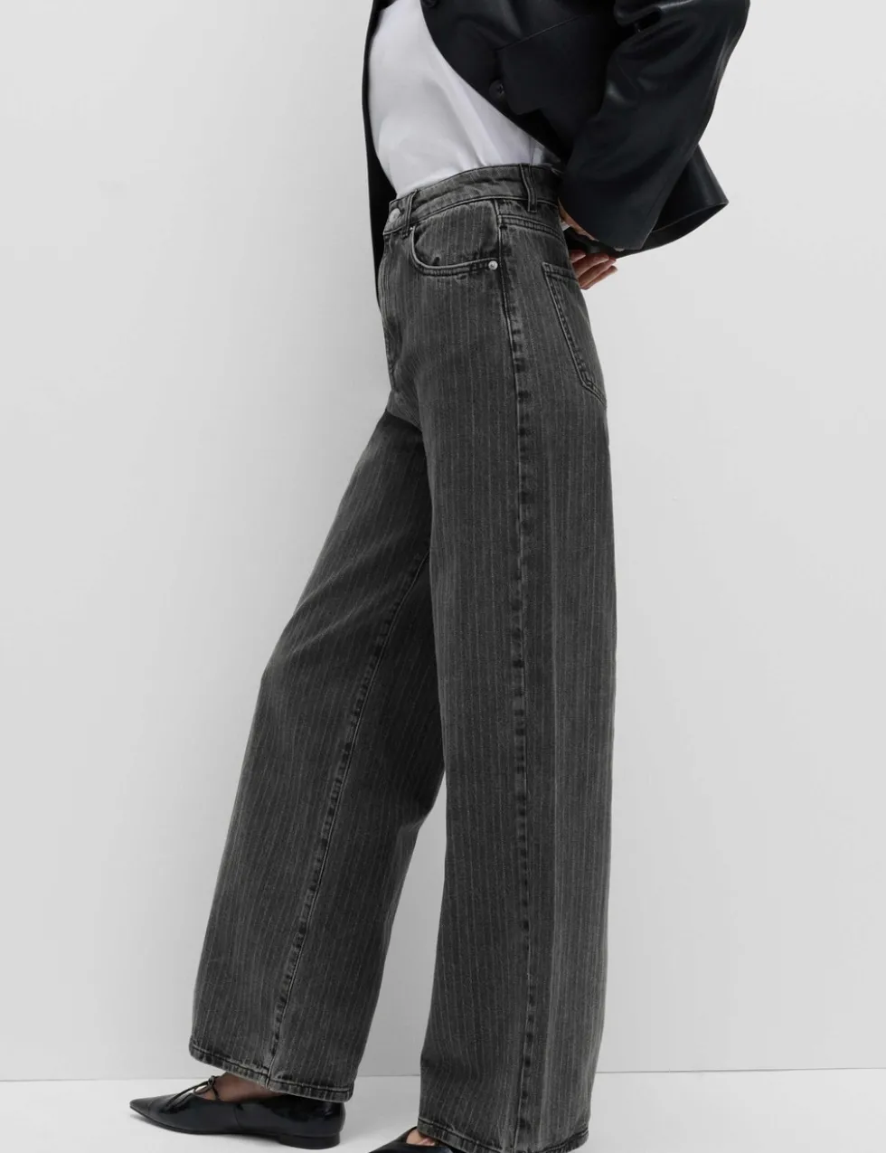 High Waisted Pinstripe Wide Leg Jeans