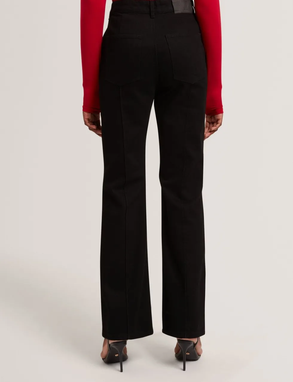 High Waisted Pintuck Flared Jeans