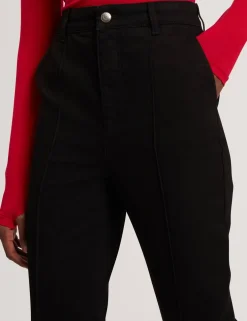 High Waisted Pintuck Flared Jeans