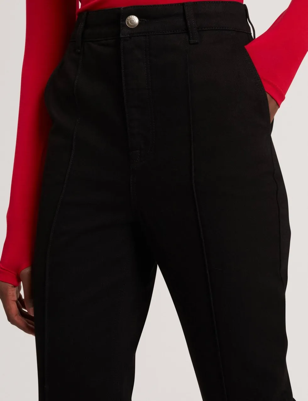 High Waisted Pintuck Flared Jeans