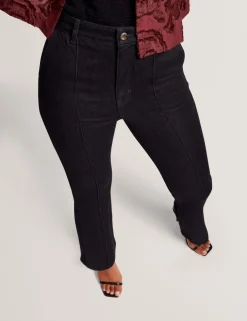 High Waisted Pintuck Flared Jeans