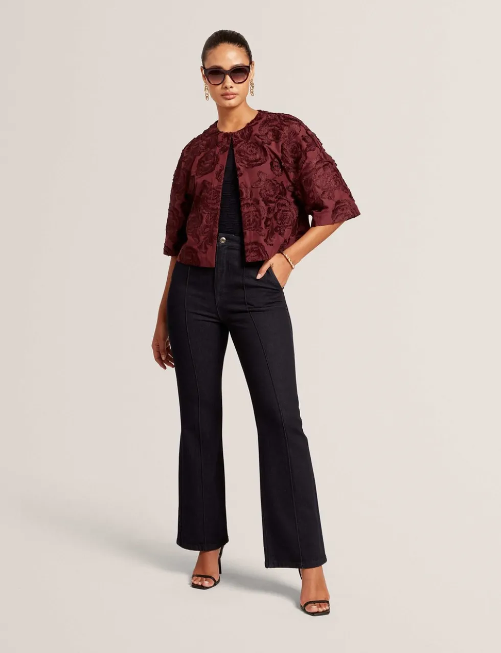 High Waisted Pintuck Flared Jeans