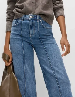High Waisted Pintuck Wide Leg Jeans