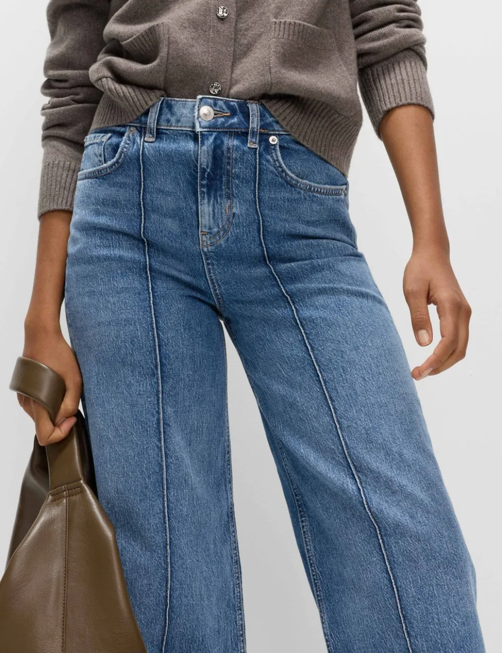 High Waisted Pintuck Wide Leg Jeans