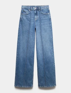 High Waisted Pintuck Wide Leg Jeans