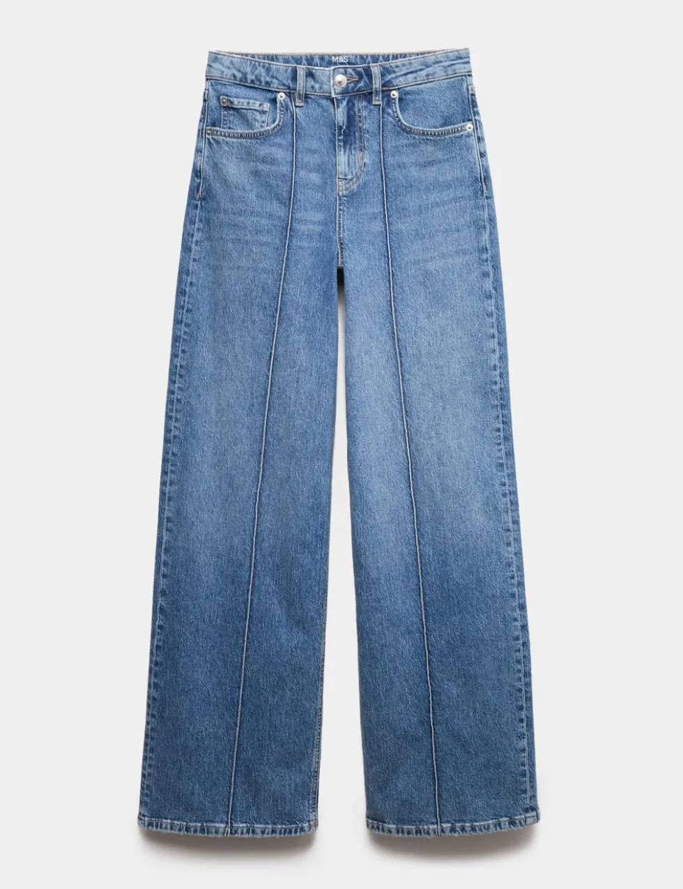 High Waisted Pintuck Wide Leg Jeans