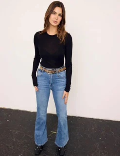 High Waisted Scallop Pocket Flared Jeans