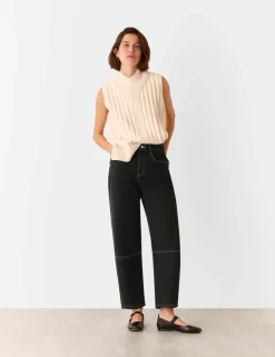 High Waisted Slim Barrel Ankle Grazer Jeans