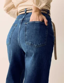 High Waisted Straight Leg Turn Up Jeans