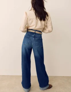 High Waisted Straight Leg Turn Up Jeans