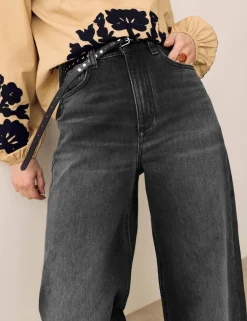 High Waisted Straight Leg Turn Up Jeans