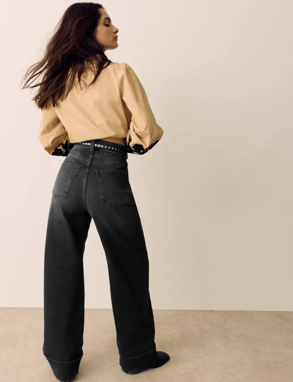 High Waisted Straight Leg Turn Up Jeans