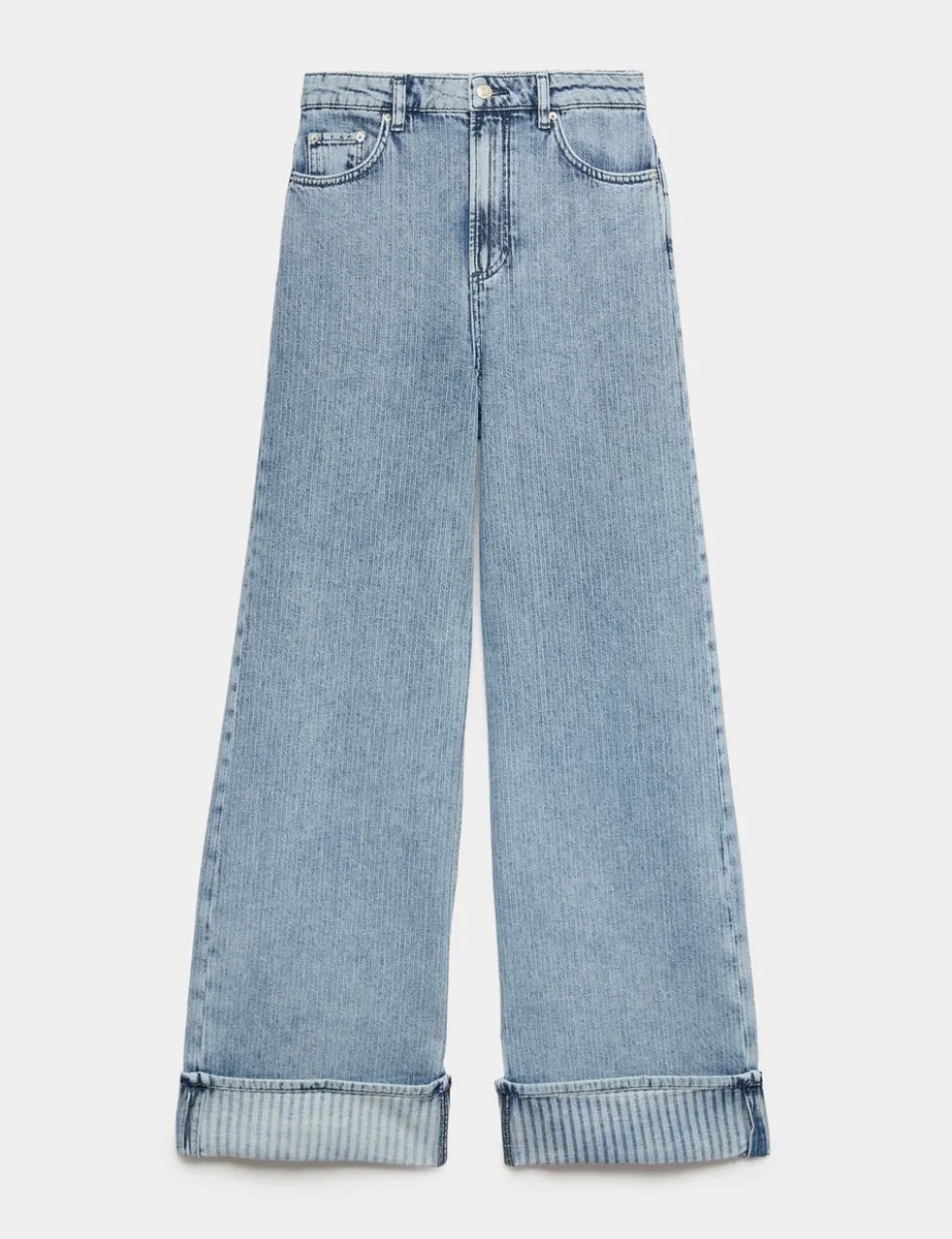 High Waisted Striped Wide Leg Turn Up Jeans
