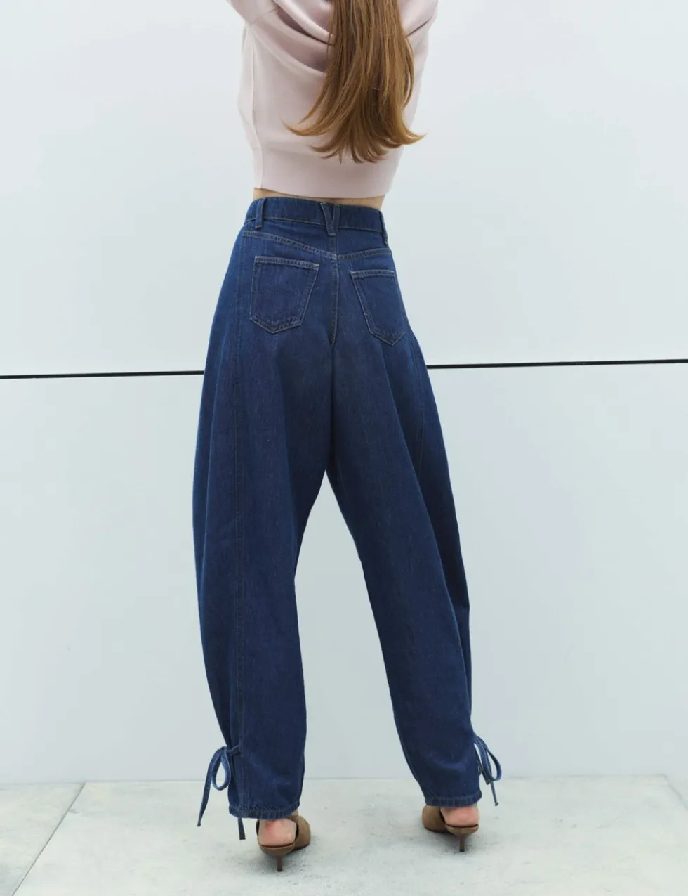 High Waisted Tie Detail Balloon Leg Jeans