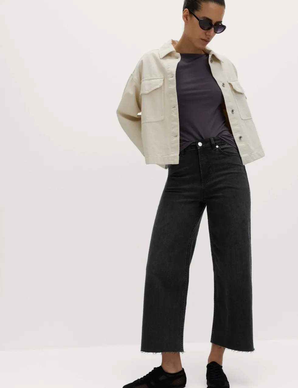 High Waisted Wide Leg Cropped Jeans