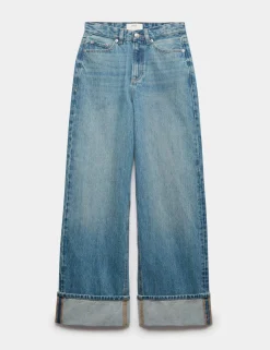 High Waisted Wide Leg Turn Up Jeans