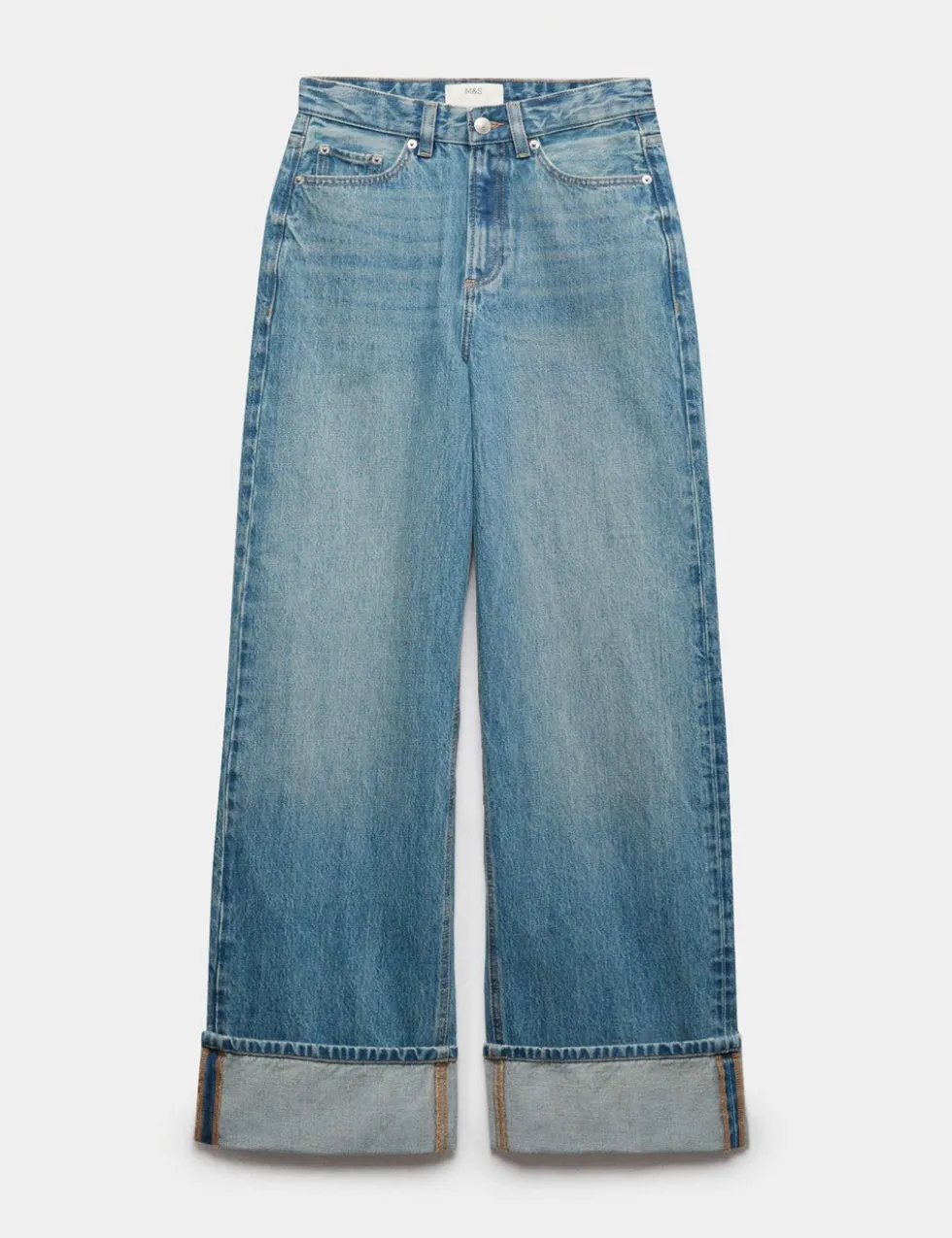 High Waisted Wide Leg Turn Up Jeans