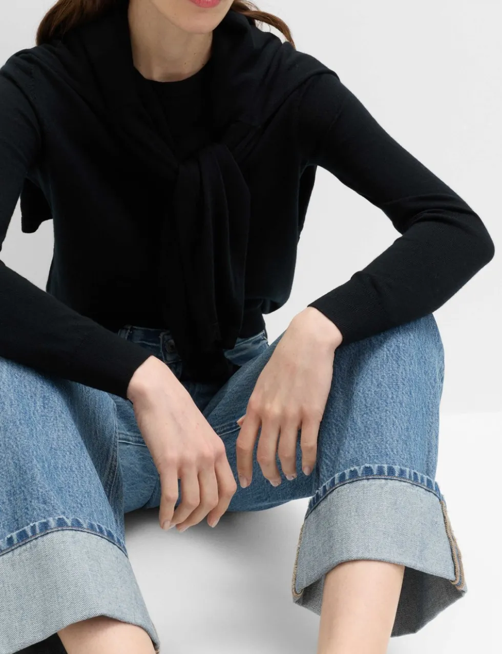 High Waisted Wide Leg Turn Up Jeans