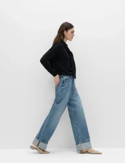 High Waisted Wide Leg Turn Up Jeans