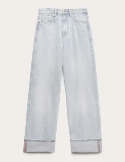High Waisted Wide Leg Turn Up Jeans