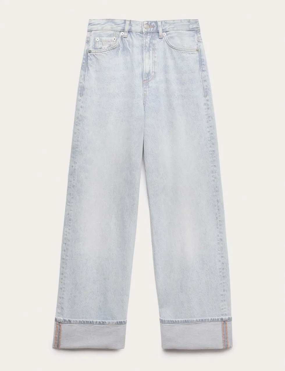 High Waisted Wide Leg Turn Up Jeans