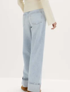 High Waisted Wide Leg Turn Up Jeans