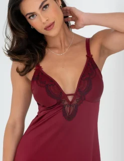 Hollywood Satin Lace Trim Strappy Chemise