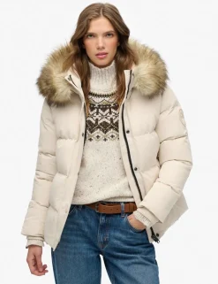 Hooded Faux Fur Trim Puffer Coat
