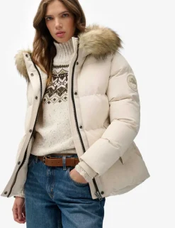 Hooded Faux Fur Trim Puffer Coat