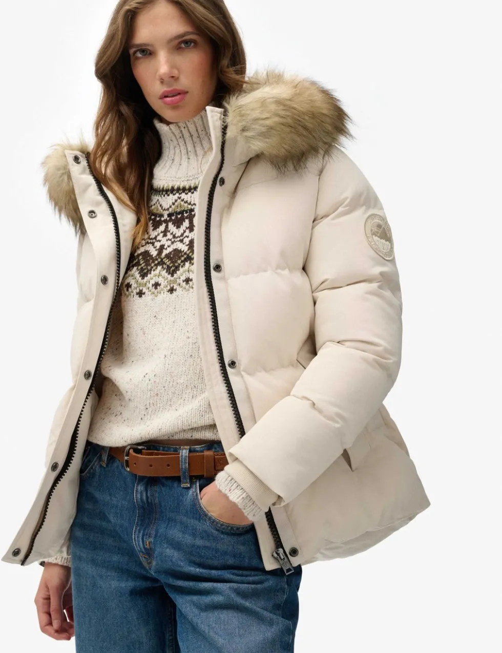 Hooded Faux Fur Trim Puffer Coat