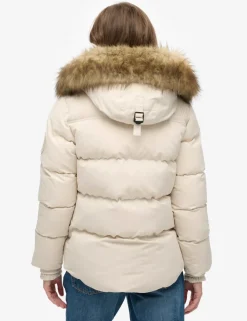 Hooded Faux Fur Trim Puffer Coat