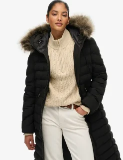 Hooded Funnel Neck Longline Puffer Jacket