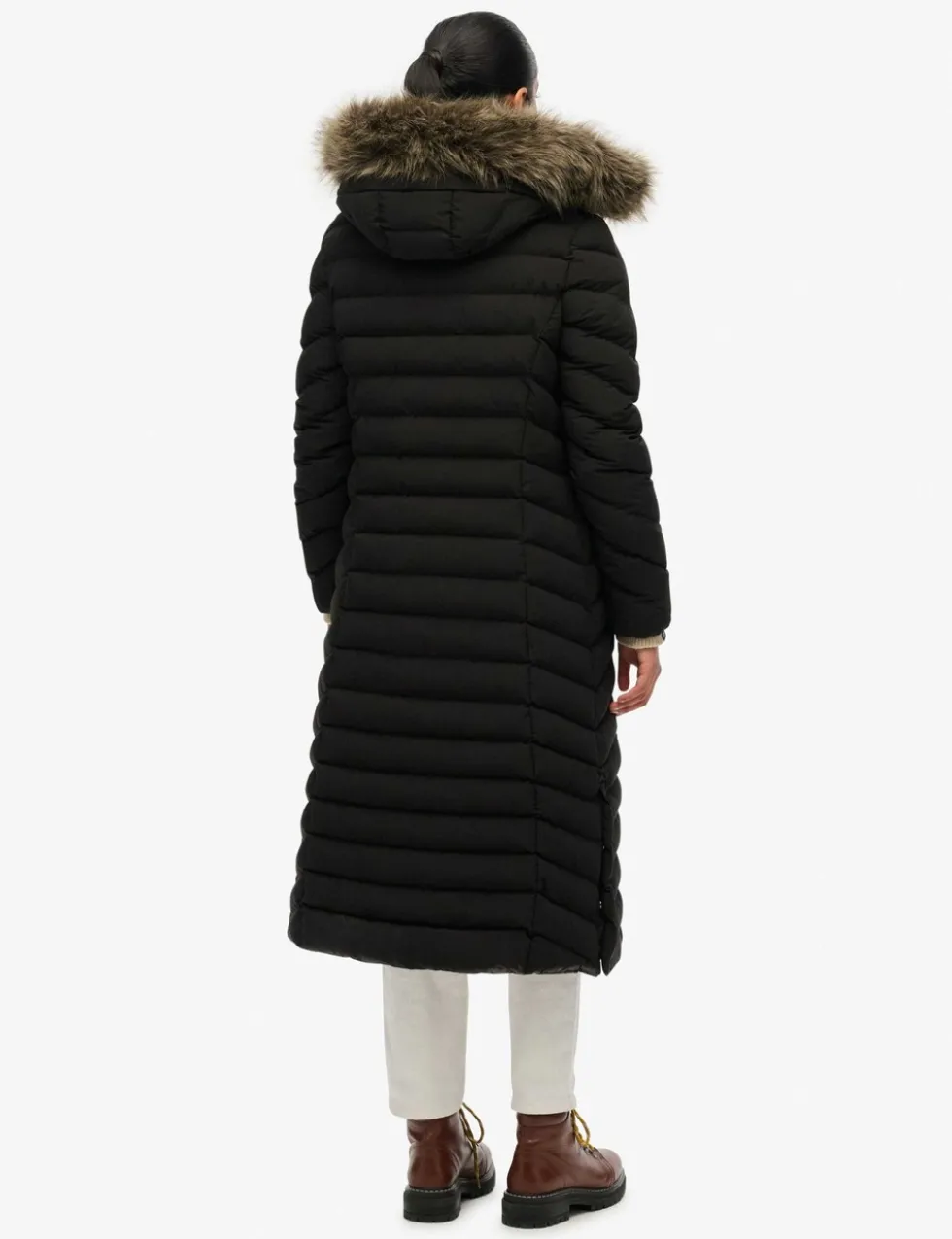 Hooded Funnel Neck Longline Puffer Jacket