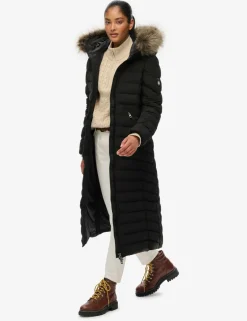 Hooded Funnel Neck Longline Puffer Jacket